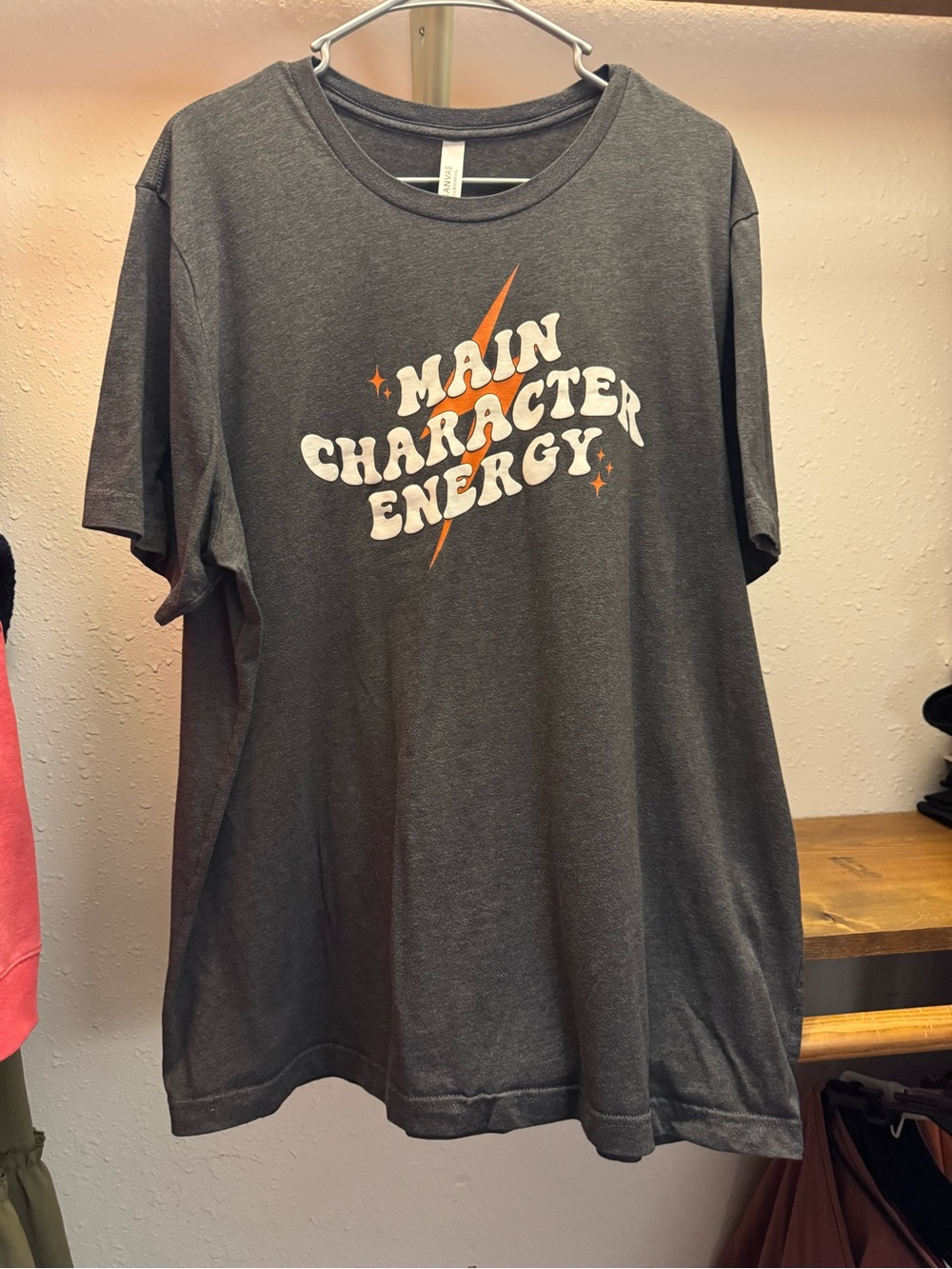 Bella Canvas Charcoal "Main Character Energy" Tee with Orange Lightning